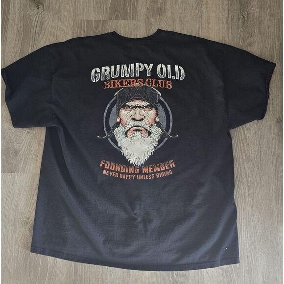 Grumpy Old Biker's Club Black T-Shirt Mens Size 2XL Motorcycle Skull Society - Picture 1 of 7